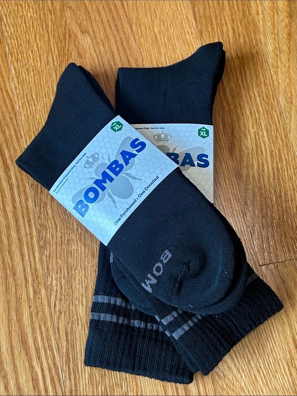Bombas Bundle Men's Black Crew Athletic Socks with Gray Stripe Detail 2 Pack XL